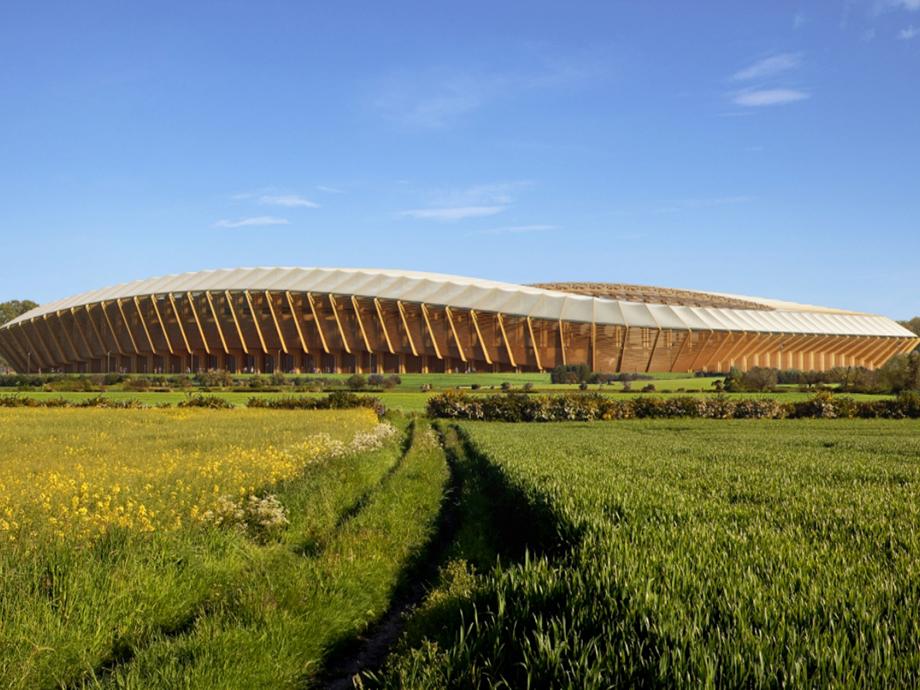 Das hölzerne Fußballstadion von Zaha Hadid